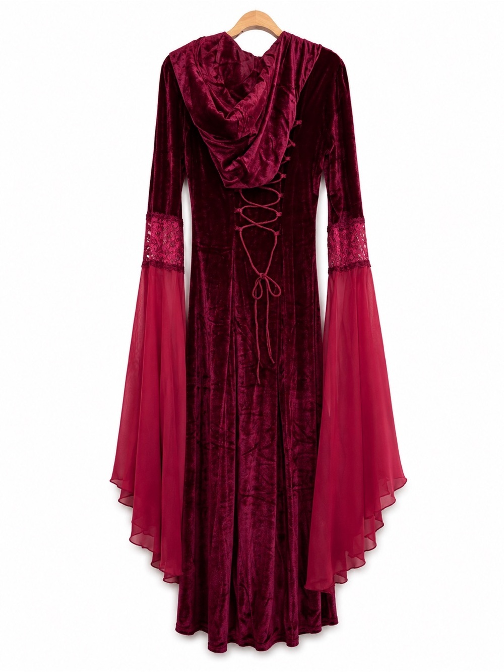 Wine Red Hooded Medieval Gown - Picture 13 of 13